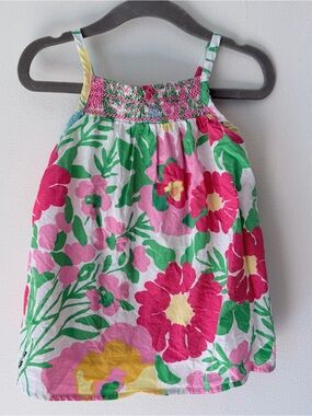Lilly Pulitzer Pink Green Yellow Floral Smocked Tank Dress
